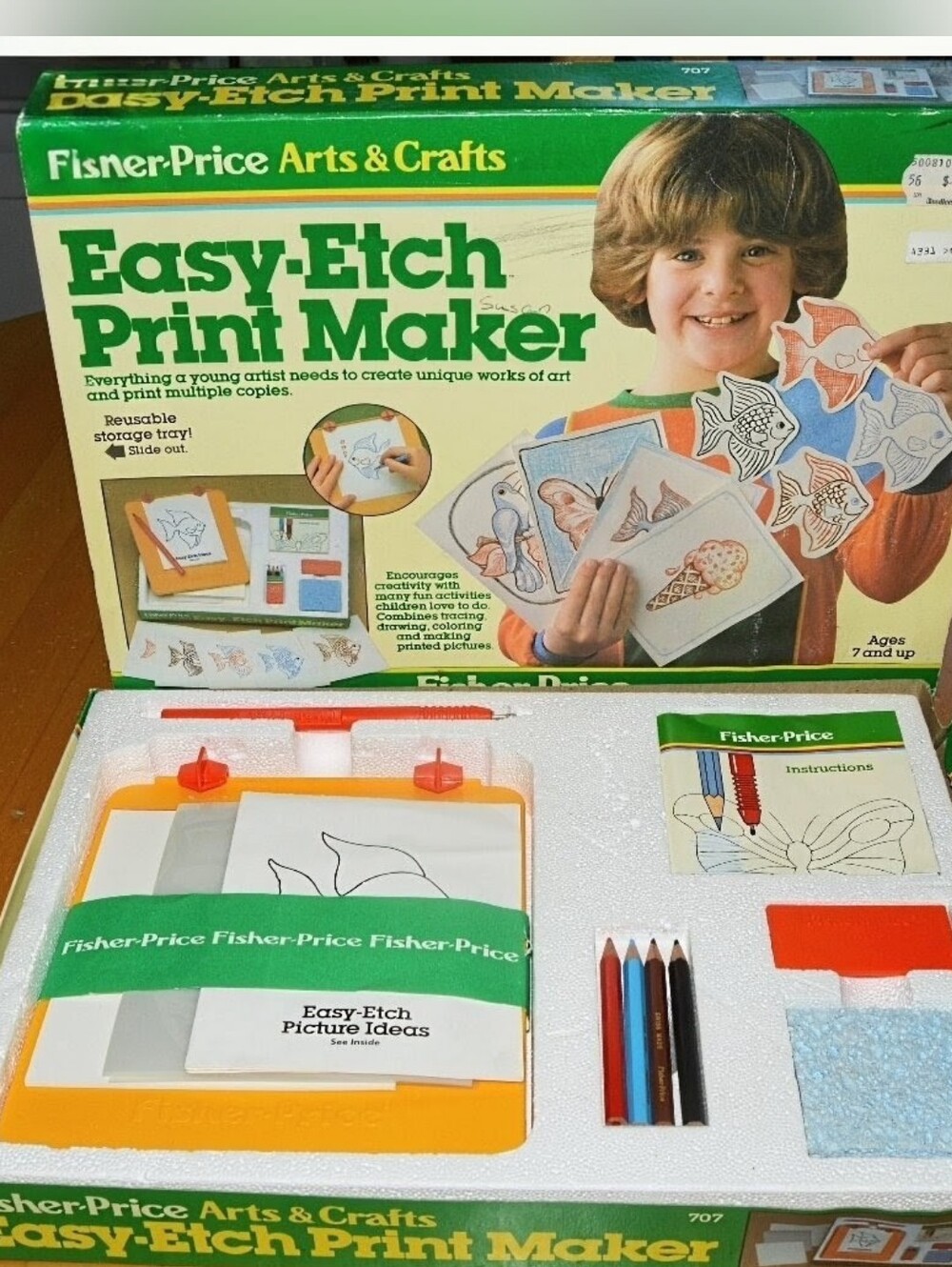 Fisher Price Arts & Crafts Easy Etch Print Maker letter paper printer Vintag 82